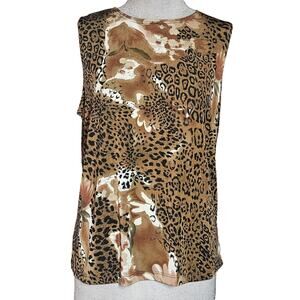 Brown Animal Print Sleeveless Blouse Size XL